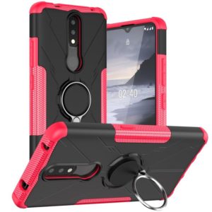 For Nokia 2.4 Machine Armor Bear Shockproof PC + TPU Protective Case with Ring Holder(Rose Red) (OEM)