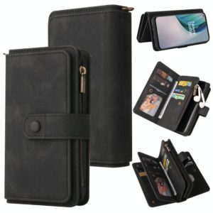 For OnePlus Nord N10 5G Skin Feel PU + TPU Horizontal Flip Leather Case With Holder & 15 Cards Slot & Wallet & Zipper Pocket & Lanyard(Black) (OEM)