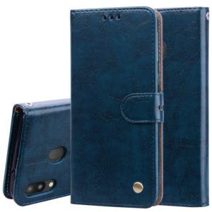 Business Style Oil Wax Texture Horizontal Flip Leather Case for Galaxy M20, with Holder & Card Slots & Wallet (Blue) (OEM)
