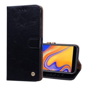 Business Style Oil Wax Texture Horizontal Flip Leather Case for Galaxy J4+, with Holder & Card Slots & Wallet (Black) (OEM)