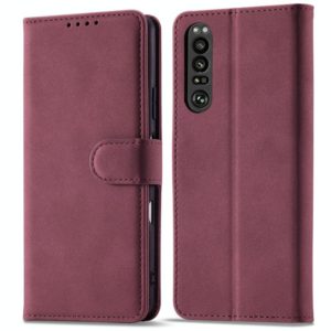 For Sony Xperia 1 III Frosted Anti-theft Brush Horizontal Flip Leather Phone Case(Wine Red) (OEM)