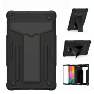 For Samsung Galaxy Tab A10.1 (2019) T510 T-shaped Bracket Contrast Color Shockproof PC + Silicone Flat Protective Case(Black+Black) (OEM)