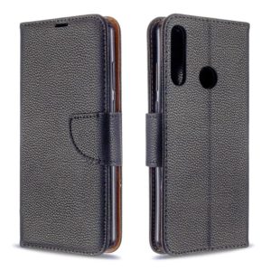 For Huawei Y6P Litchi Texture Pure Color Horizontal Flip PU Leather Case with Holder & Card Slots & Wallet & Lanyard(Black) (OEM)