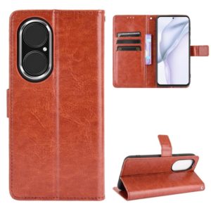 For Huawei P50 Crazy Horse Texture Horizontal Flip Leather Case with Holder & Card Slots & Lanyard(Brown) (OEM)