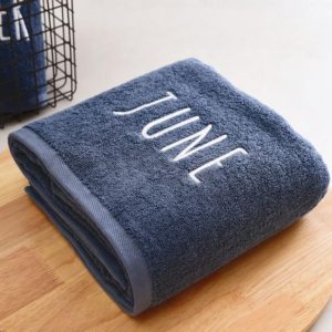 Month Embroidery Soft Absorbent Increase Thickened Adult Cotton Bath Towel, Pattern:June(Gray) (OEM)