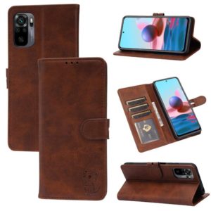 For Xiaomi Redmi Note 10 5G Embossed Happy Cat Pattern Horizontal Flip Leather Case with Holder & Card Slots & Wallet(Brown) (OEM)