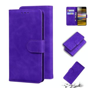 For Sony Xperia 10 Skin Feel Pure Color Flip Leather Phone Case(Purple) (OEM)