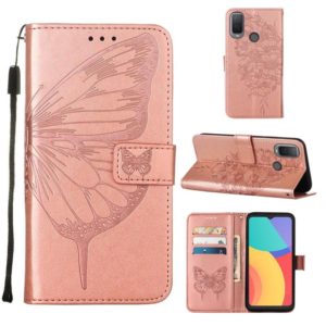 For Alcatel 1L 2021 Embossed Butterfly Leather Phone Case(Rose Gold) (OEM)