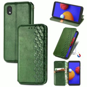 For Samsung Galaxy A01 Core Cubic Grid Pressed Horizontal Flip Magnetic PU Leather Case with Holder & Card Slots & Wallet(Green) (OEM)