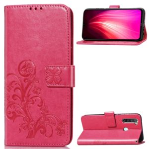 For Xiaomi Redmi Note 8 Four-leaf Clasp Embossed Buckle Mobile Phone Protection Leather Case with Lanyard & Card Slot & Wallet & Bracket Function(Magenta) (OEM)