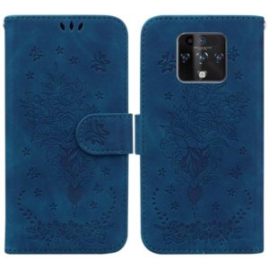 For Tecno Camon 16 Premier Butterfly Rose Embossed Leather Phone Case(Blue) (OEM)