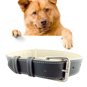 Leather Pet Dog Collar Pet Products Big Dog Collar, Size: L, 2.5 * 51cm(Black) (OEM)
