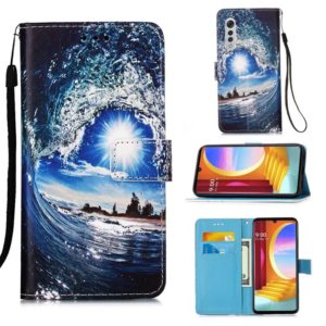 For LG Velvet 2 Pro Colored Drawing Pattern Plain Weave Horizontal Flip Leather Case with Holder & Card Slot & Wallet & Lanyard(Waves And Sun) (OEM)