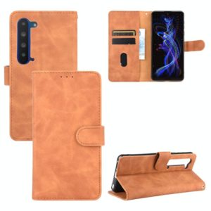 For Sharp Aquos R5G Solid Color Skin Feel Magnetic Buckle Horizontal Flip Calf Texture PU Leather Case with Holder & Card Slots & Wallet(Brown) (OEM)