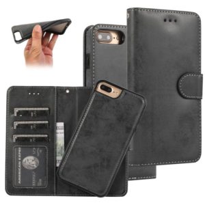 For iPhone 8 Plus / 7 Plus KLT888-2 Retro 2 in 1 Detachable Magnetic Horizontal Flip TPU + PU Leather Case with Holder & Card Slots & Photo Frame & Wallet(Black) (OEM)