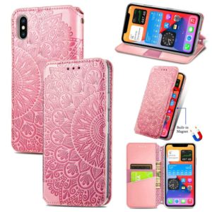 For iPhone X / XS Blooming Mandala Embossed Pattern Magnetic Horizontal Flip Leather Case with Holder & Card Slots & Wallet(Pink) (OEM)