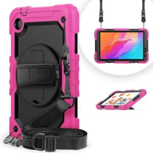 For Huawei MatePad T8 Shockproof Colorful Silicone + PC Protective Case with Holder & Shoulder Strap & Hand Strap(Rose Red) (OEM)