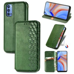 For OPPO Reno 4 4G Cubic Grid Pressed Horizontal Flip Magnetic PU Leather Case with Holder & Card Slots & Wallet(Green) (OEM)