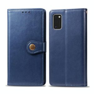 For Galaxy A41 Retro Solid Color Leather Buckle Phone Case with Lanyard & Photo Frame & Card Slot & Wallet & Stand Function(Blue) (OEM)