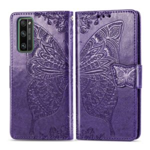 For Huawei Honor 30 Pro Butterfly Love Flower Embossed Horizontal Flip Leather Case with Bracket / Card Slot / Wallet / Lanyard(Dark Purple) (OEM)