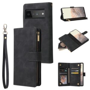 For Google Pixel 6 Pro Multifunctional Frosted Zipper Wallet Leather Phone Case(Black) (OEM)