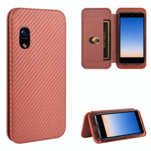 For Rakuten mini Carbon Fiber Texture Horizontal Flip TPU + PC + PU Leather Case with Card Slot(Brown) (OEM)