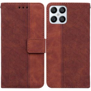 For Honor X8 Geometric Embossed Leather Phone Case(Brown) (OEM)