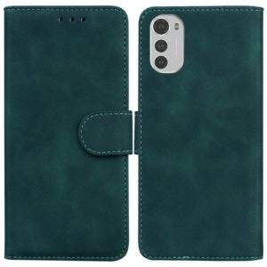 For Motorola Moto E32 Skin Feel Pure Color Flip Leather Phone Case(Green) (OEM)