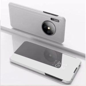 For Huawei Mate 30 Plating Mirror Left and Right Flip Cover with Bracket Holster(Silver) (OEM)