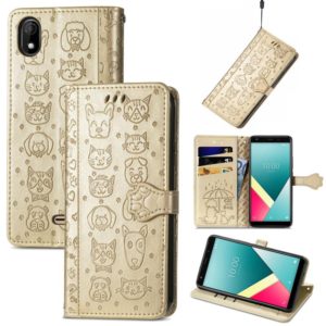 For Wiko Y61 Lovely Cat and Dog Embossing Pattern Horizontal Flip Leather Case , with Holder & Card Slots & Wallet & Cartoon Clasp & Lanyard(Gold) (OEM)