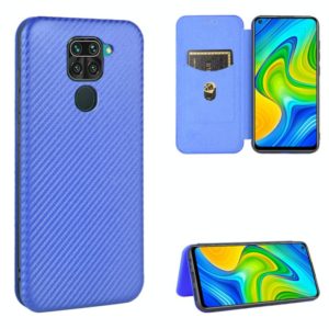For Xiaomi Redmi Note 9 Carbon Fiber Texture Horizontal Flip TPU + PC + PU Leather Case with Card Slot(Blue) (OEM)