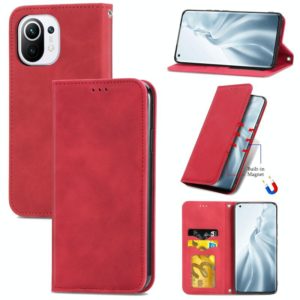 For Xiaomi Mi 11 Retro Skin Feel Business Magnetic Horizontal Flip Leather Case With Holder & Card Slots & Wallet & Photo Frame(Red) (OEM)