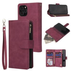 For iPhone 12 mini Multifunctional Retro Frosted Horizontal Flip Leather Case with Card Slot & Holder & Zipper Wallet & Photo Frame & Lanyard(Red Wine) (OEM)