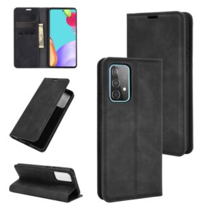 For Samsung Galaxy A52 5G / 4G Retro-skin Business Magnetic Suction Leather Case with Holder & Card Slots & Wallet(Black) (OEM)