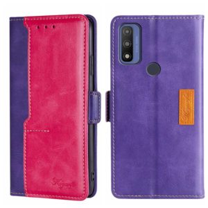 For Motorola Moto G Pure Contrast Color Side Buckle Leather Phone Case(Purple + Rose Red) (OEM)