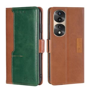 For Honor 70 Pro/70 Pro+ Contrast Color Side Buckle Leather Phone Case(Light Brown + Green) (OEM)