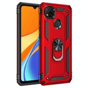 For Xiaomi Redmi 9C Shockproof TPU + PC Protective Case with 360 Degree Rotating Holder(Red) (OEM)