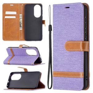 For Huawei P50 Color Matching Denim Texture Horizontal Flip Leather Case with Holder & Card Slots & Wallet & Lanyard(Purple) (OEM)