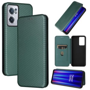 For OnePlus Nord CE 2 5G Carbon Fiber Texture Horizontal Flip Leather Phone Case(Green) (OEM)
