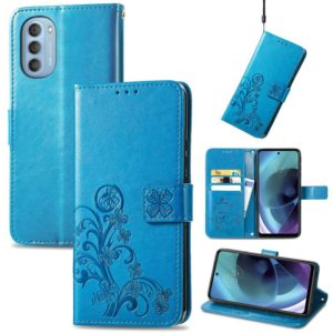 For Motorola Moto G51 5G Four-leaf Clasp Embossed Buckle Leather Phone Case(Blue) (OEM)