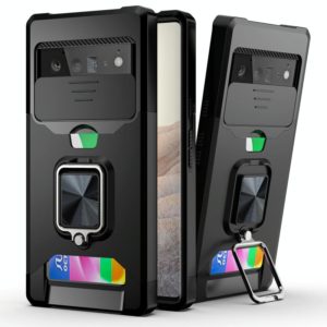 For Google Pixel 6 Sliding Camera Cover Design PC + TPU Shockproof Case with Ring Holder & Card Slot(Black) (OEM)