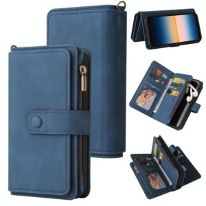 For Sony Xperia 10 III Skin Feel PU + TPU Horizontal Flip Leather Case With Holder & 15 Cards Slot & Wallet & Zipper Pocket & Lanyard(Blue) (OEM)