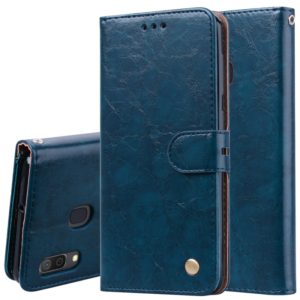 Business Style Oil Wax Texture Horizontal Flip Leather Case for Galaxy A30, with Holder & Card Slots & Wallet(Blue) (OEM)