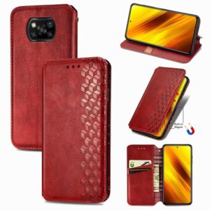 For Xiaomi Poco X3 NFC Cubic Grid Pressed Horizontal Flip Magnetic PU Leather Case with Holder & Card Slots & Wallet(Red) (OEM)