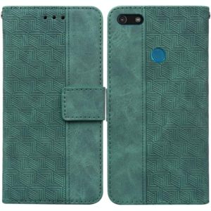 For Motorola Moto E6 Play Geometric Embossed Leather Phone Case(Green) (OEM)