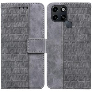For Infinix Smart 6 Geometric Embossed Leather Phone Case(Grey) (OEM)