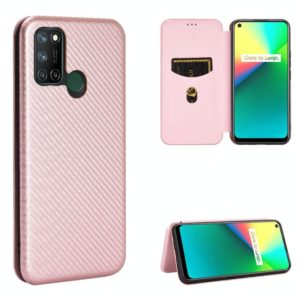 For OPPO Realme 7i Carbon Fiber Texture Horizontal Flip TPU + PC + PU Leather Case with Card Slot(Pink) (OEM)
