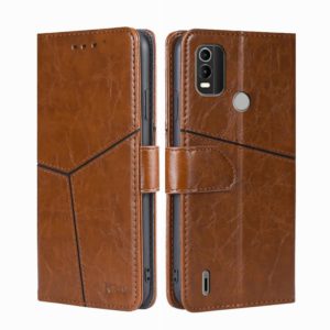 For Nokia C21 Plus Geometric Stitching Horizontal Flip Leather Phone Case(Light Brown) (OEM)