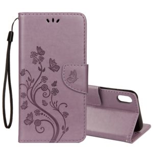 For iPhone XS Max Embossed Butterfly Pattern Horizontal Flip Leather Case with Card Slot & Holder & Wallet & Lanyard (Purple) (OEM)