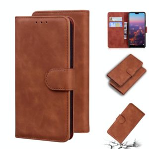 For Huawei P20 Skin Feel Pure Color Flip Leather Phone Case(Brown) (OEM)